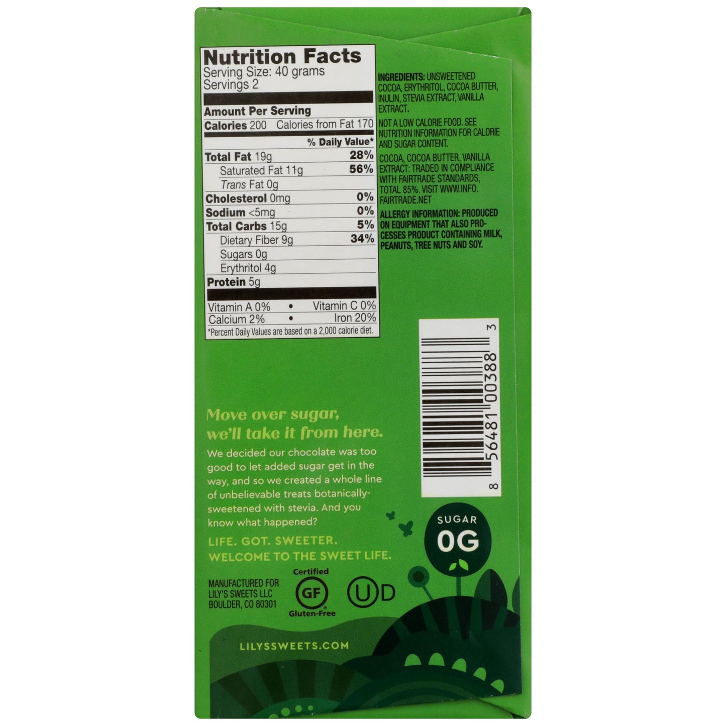 Lily's Sweets, 85% Cocoa Extremely Dark Chocolate Bar, 2.8 Ounce