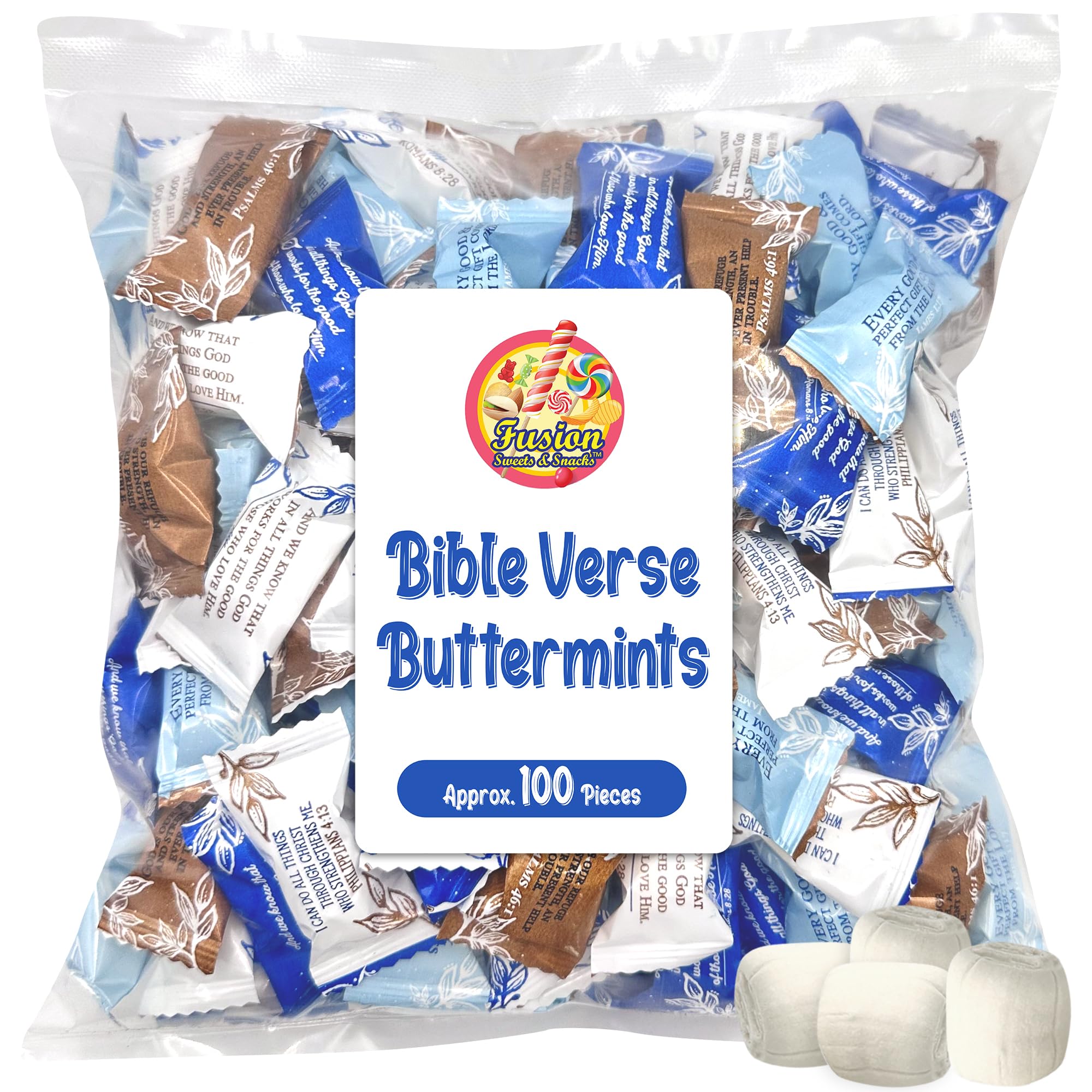 Bible Verse Buttermints 100 Count - Soft Butter Mints Individually Wrapped After Dinner Mint, Christian Scripture Candy, Thank You Party Mints