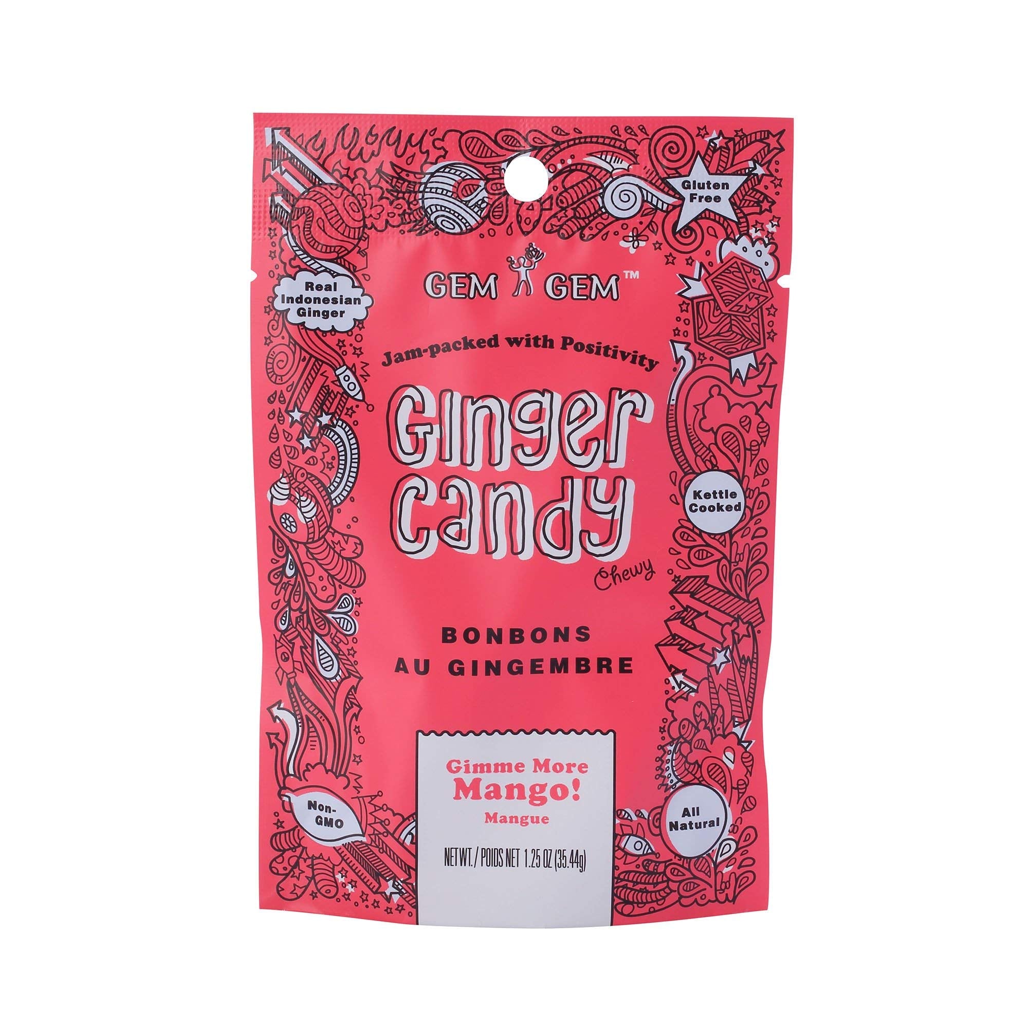 Gem Gem Ginger Candy Chewy Ginger Chews (Assorted Mix, 1.25oz, Pack of 4)