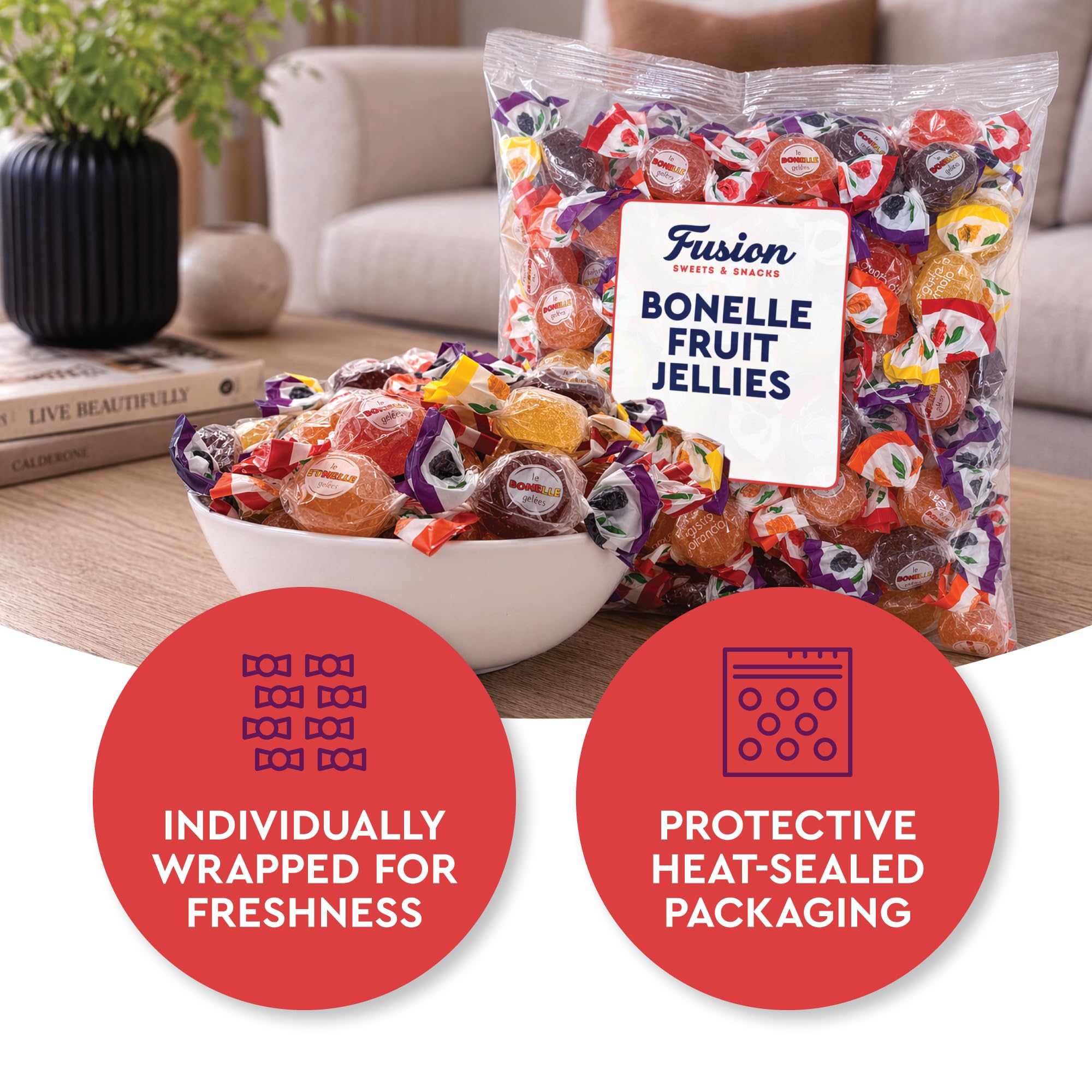 Bonelle Italian Fruit Jelly Candy - 1 Pound Bulk Bag (Approx 60 Pieces), Italian Candy, Jelly Candies Gluten Free & Vegan Individually Wrapped Treats