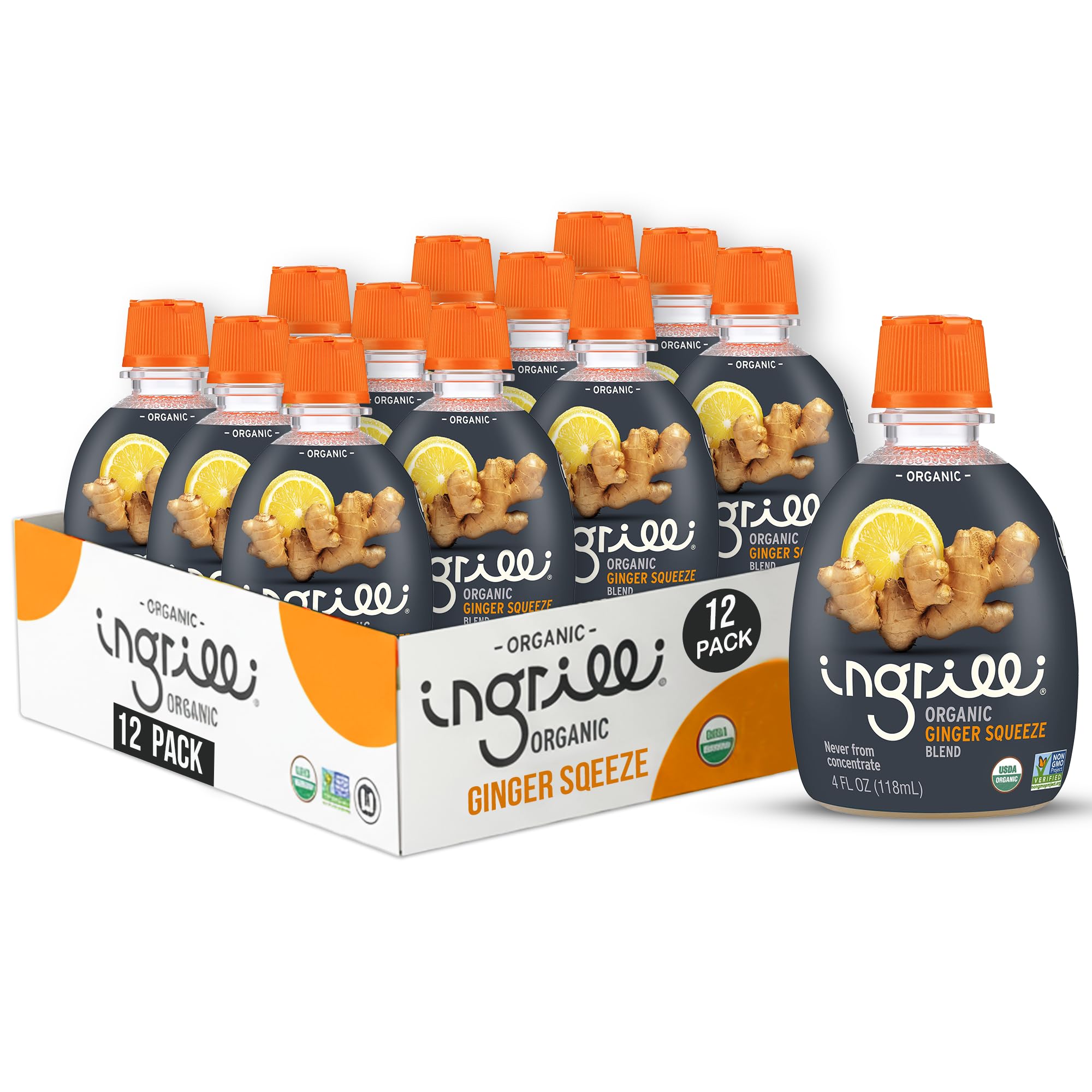 Ingrilli Organic Ginger Squeeze Blend, 4 Fl Oz Bottle (Pack of 12)