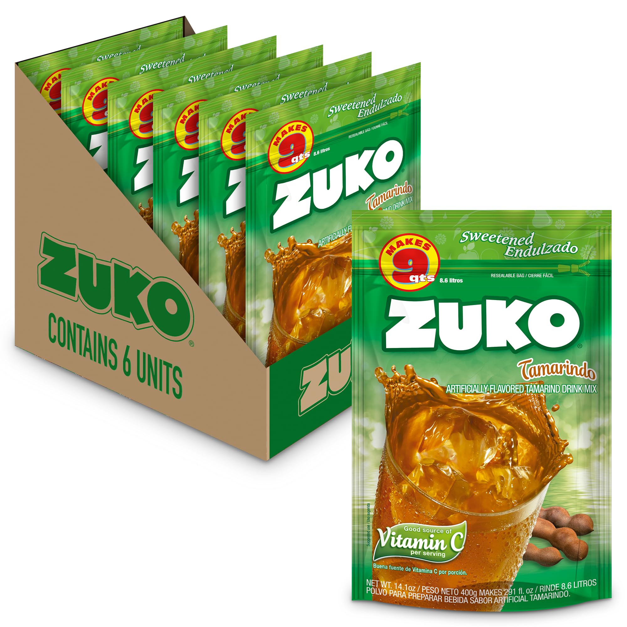 Zuko Tamarindo Instant Powder Drink | Family Pack | No Sugar Needed | Vitamin C | 14.1 Ounce (Pack of 6)