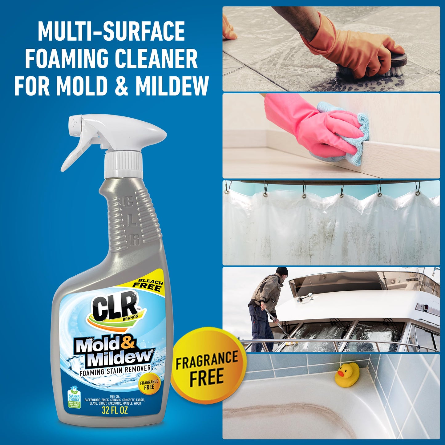CLR Brands Mold and Mildew Stain Remover, 32 oz. Spray Bottle, Pack of 2, Multi-Surface Stain Remover, Works on Tile, Wood, Concrete, Glass, and More