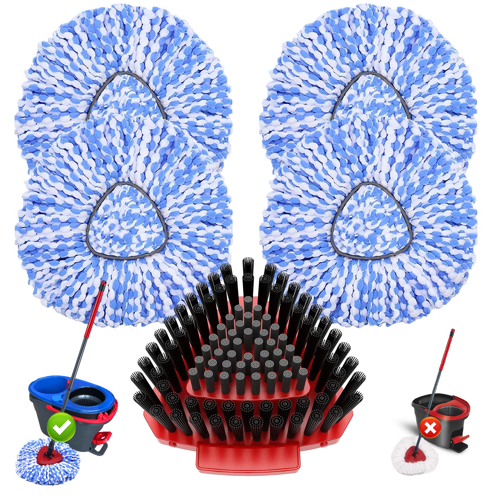 Fatmass 5 Pack Spin Mop Replacement for O Cedar RinseClean 2-Tank System,Include 4 Mop Replace Heads + 1 Upgrade Scrubber Brush, 100% Microfiber Mop