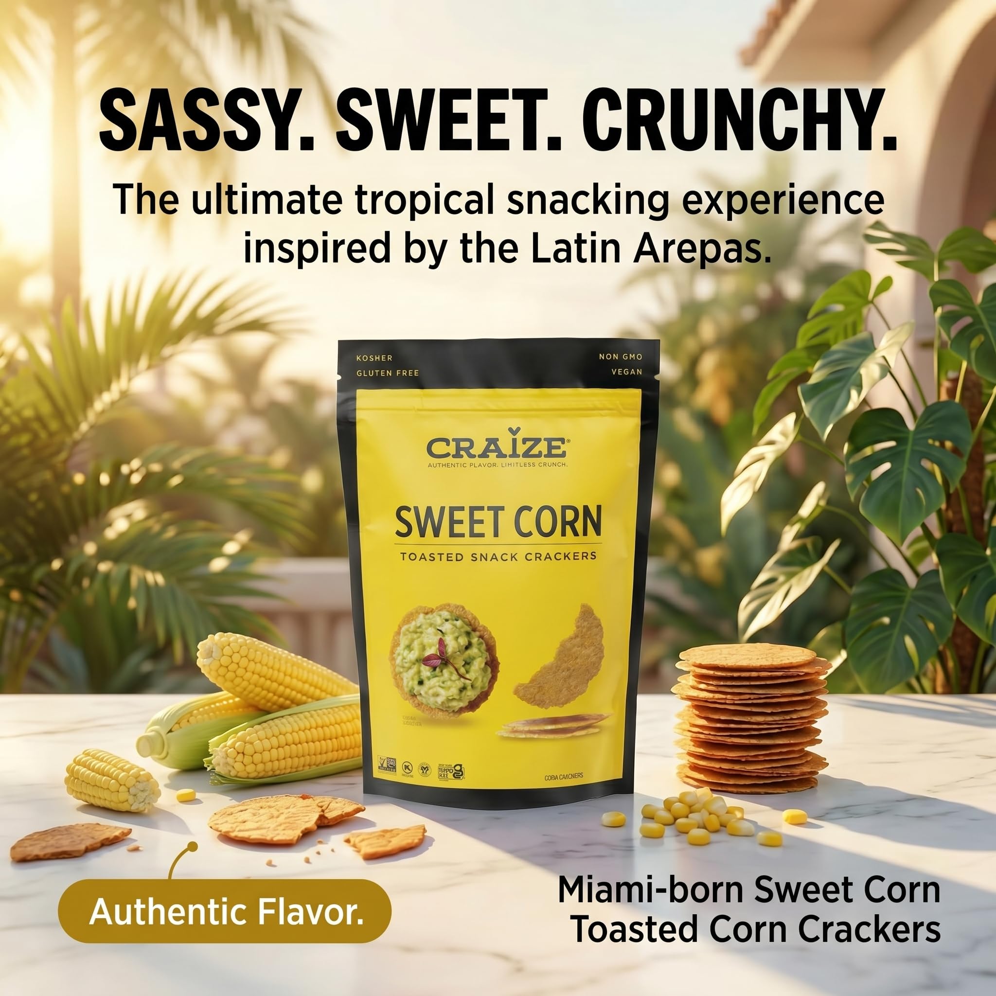Craize Sweet Corn Crisps | Gluten Free, Vegan, Kosher, Toasted Corn Crackers | 4 oz each