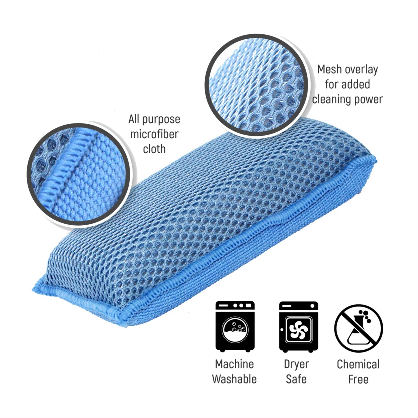 Miracle Microfiber Kitchen Sponge by Scrub-It - Non-Scratch Heavy Duty Dishwashing Cleaning sponges- Machine Washable - (Blue)