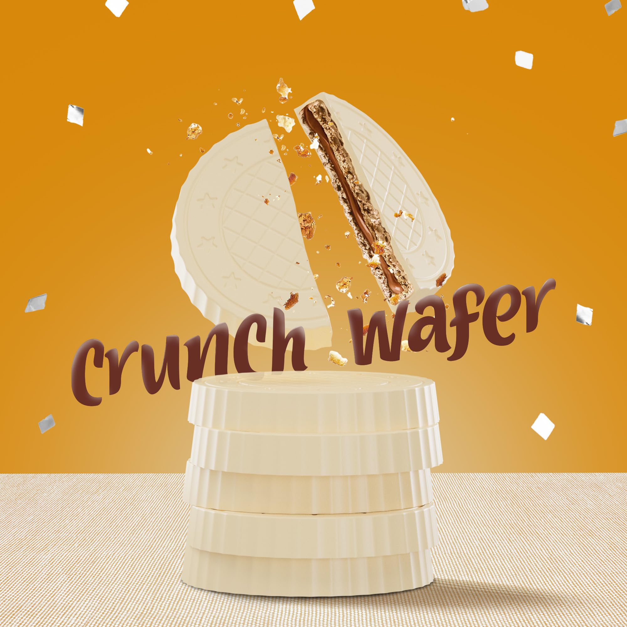 Fiorella Crunch White Chocolate Wafer Cookies, 18 Count, Chocolate Covered Crispy Thin Wafers with Layers of Hazelnut Cream Filling, Individually