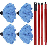 Microfiber Mop - 1 Mop Handle & 4 Blue Microfiber Mop Heads Replacement, Compatible with All Standard US Threading Pole Mop Handles for Floor Cleaning