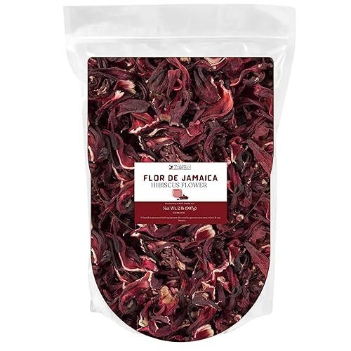 ZAVBE Dried Hibiscus Flowers for Tea - Whole Loose Leaf Hibiscus (Flor de Jamaica) - Cut and Sifted - Resealable Pouch - Caffeine Free Herbal Tea