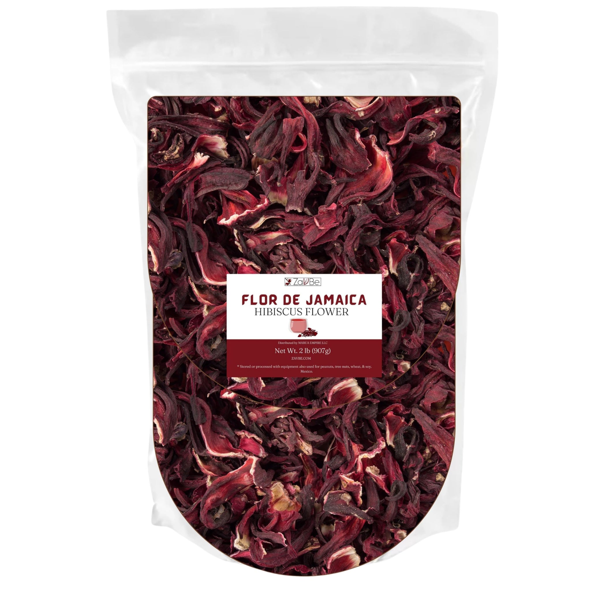 ZAVBE Dried Hibiscus Flowers for Tea - Whole Loose Leaf Hibiscus (Flor de Jamaica) - Cut and Sifted - Resealable Pouch - Caffeine Free Herbal Tea