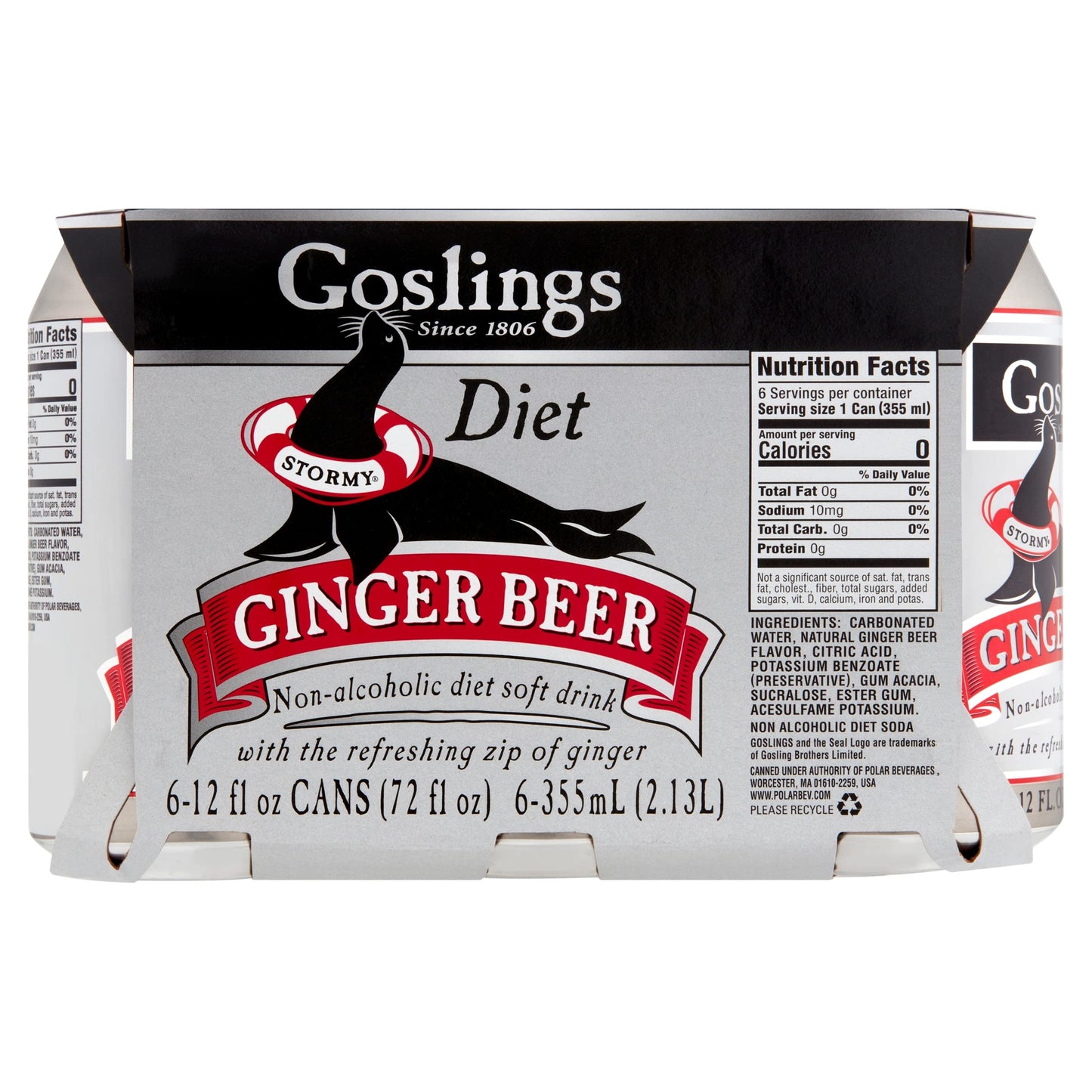 Gosling's Diet Stormy Ginger Beer, 12oz (Pack of 12) | Non-alcoholic soft drink with the refreshing zip of ginger, 0 calorie, 0 sodium, 0