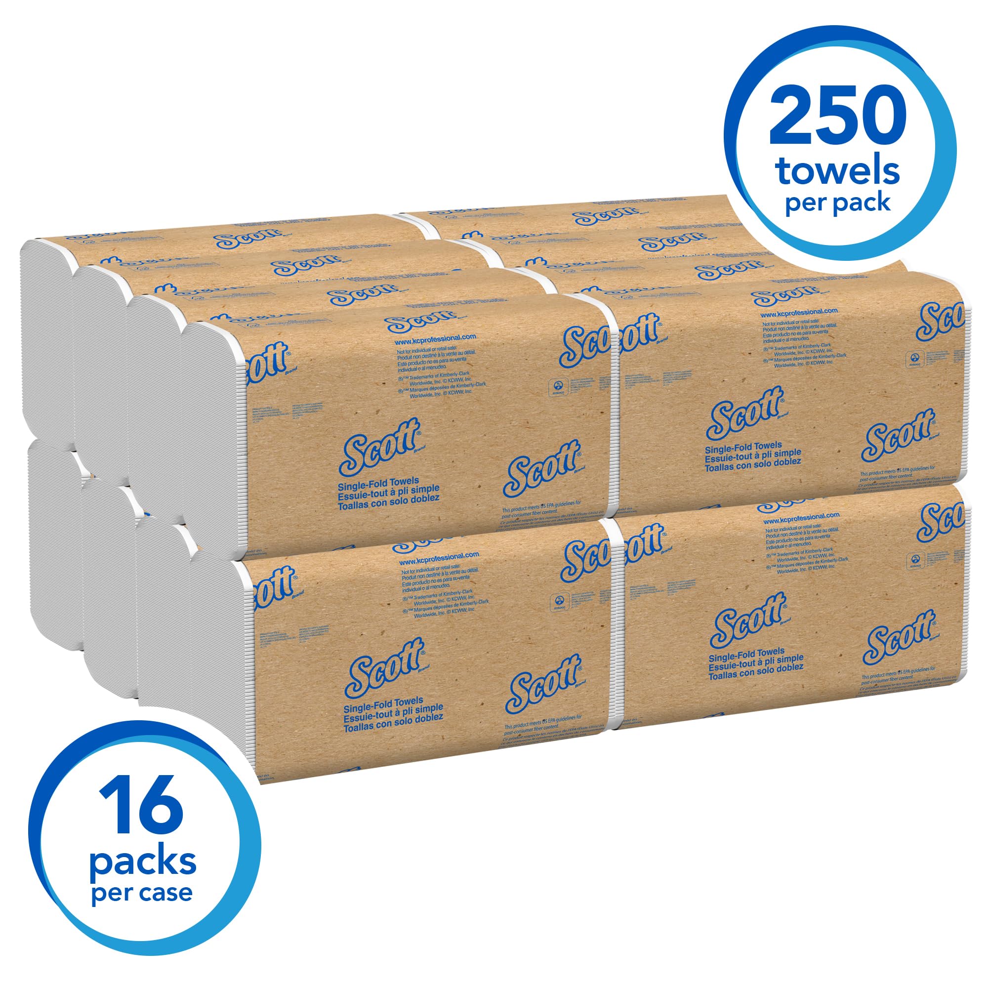 Scott Professional Essential Single-Fold Paper Towels, Bulk (01700), White (250 Sheets/Pack, 16 Packs/Case, 4,000 Sheet Total)