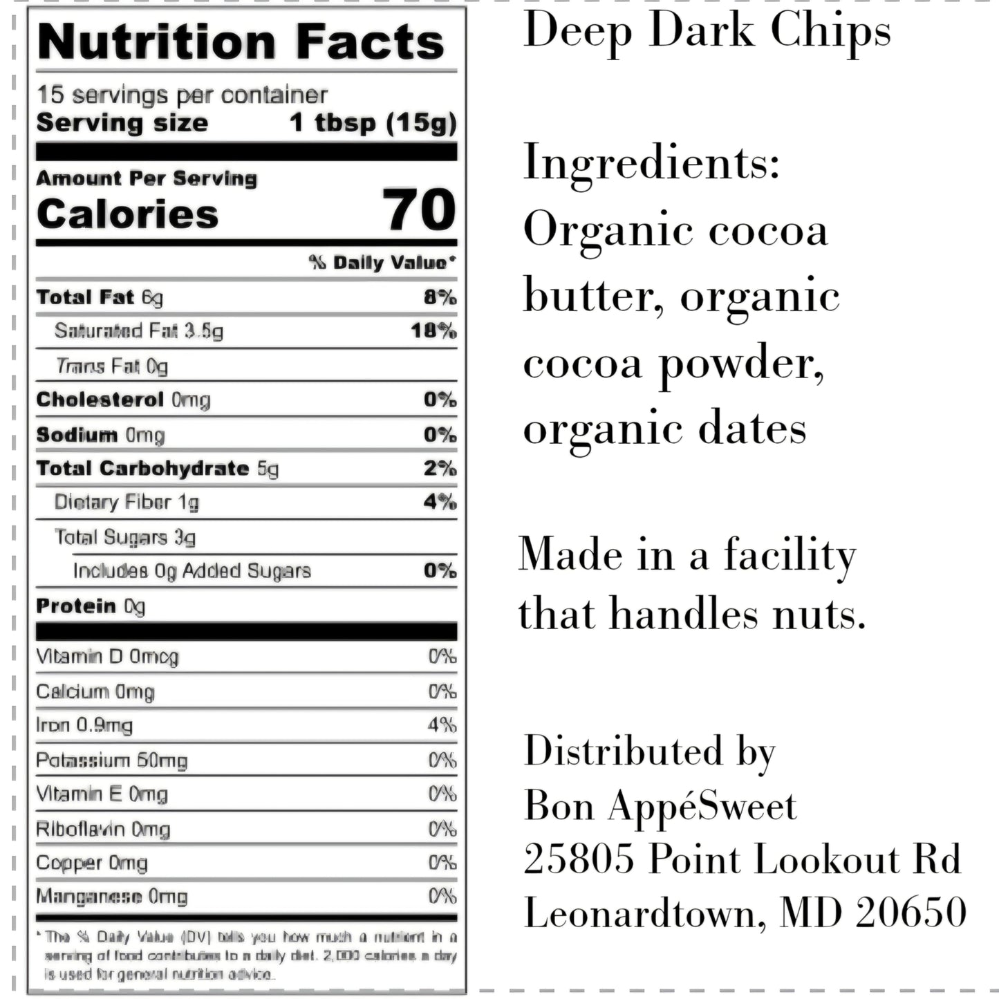 Bon Appesweet Date Sweetened Chocolate Chips - Deep Dark | 8 Ounce (Pack of 3) | Organic, Zero Added Sugar, 70% Cacao, Plant Based, Dairy Free, and Guilt Free!