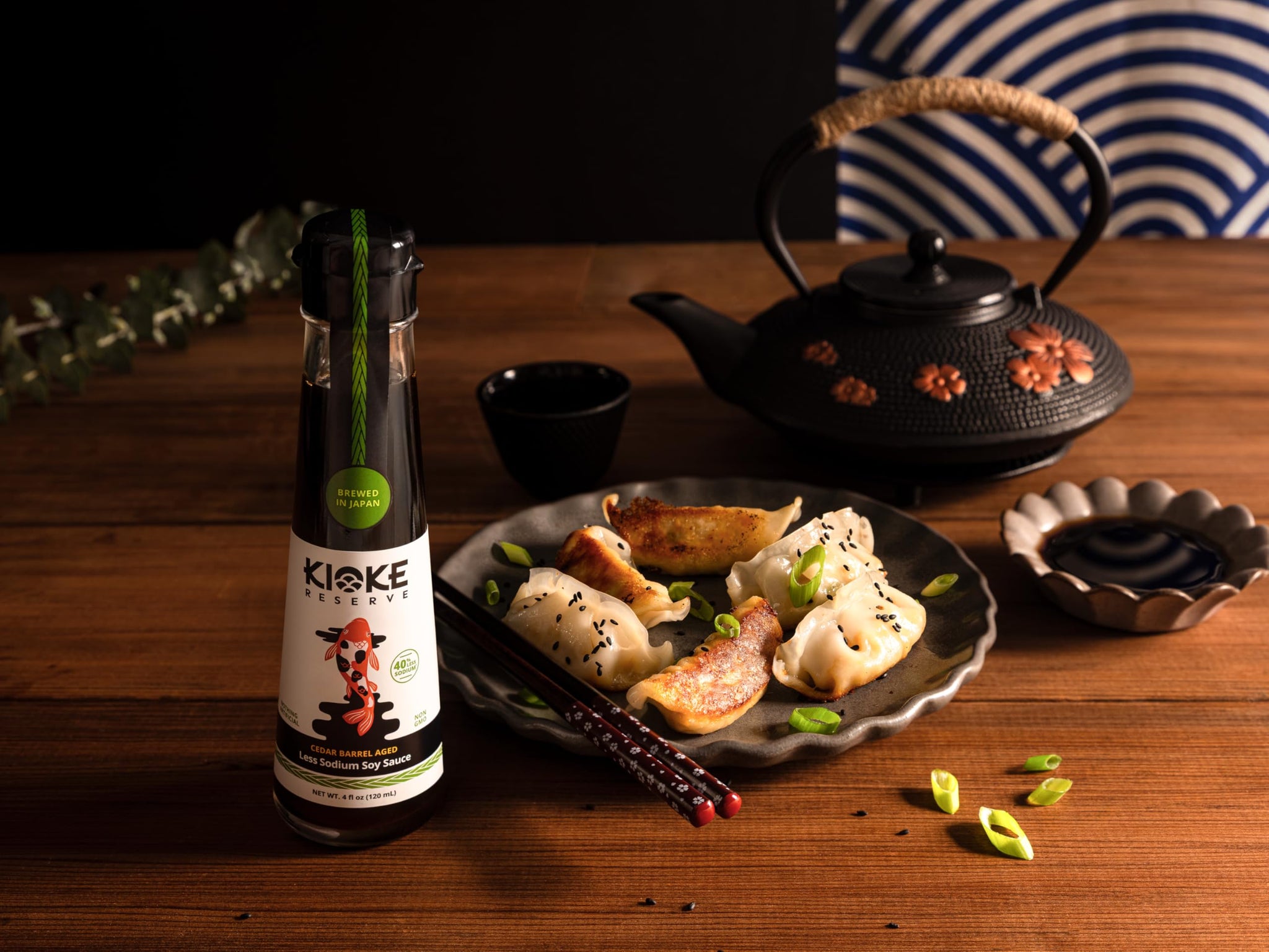 Kioke Reserve Less Sodium Soy Sauce | Small Batch Cedar Barrel Aged in Japan | All-Natural, Non-GMO, Vegan Shoyu | 40% Less Salt | Traditional