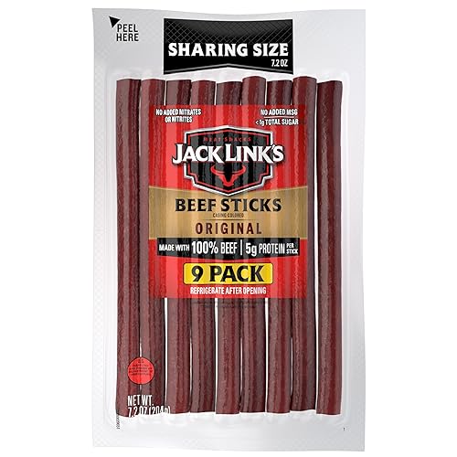 Jack Link's Beef Sticks, Original Flavor Meat Snack Stick - Protein Snack, Meat Stick, Made with 100% Beef, Keto Friendly - 7.2 Oz.