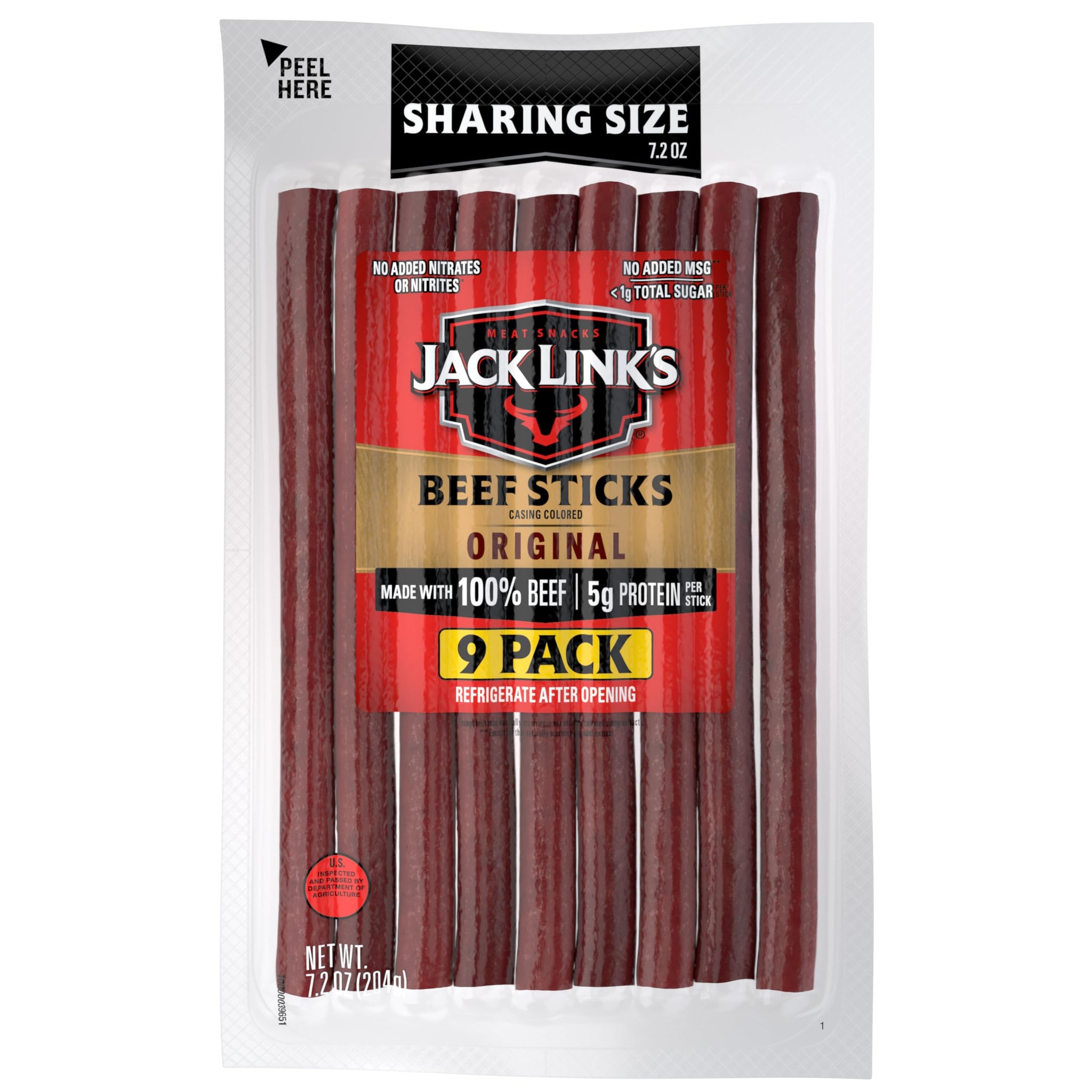 Jack Link's Beef Sticks, Original Flavor Meat Snack Stick - Protein Snack, Meat Stick, Made with 100% Beef, Keto Friendly - 7.2 Oz.