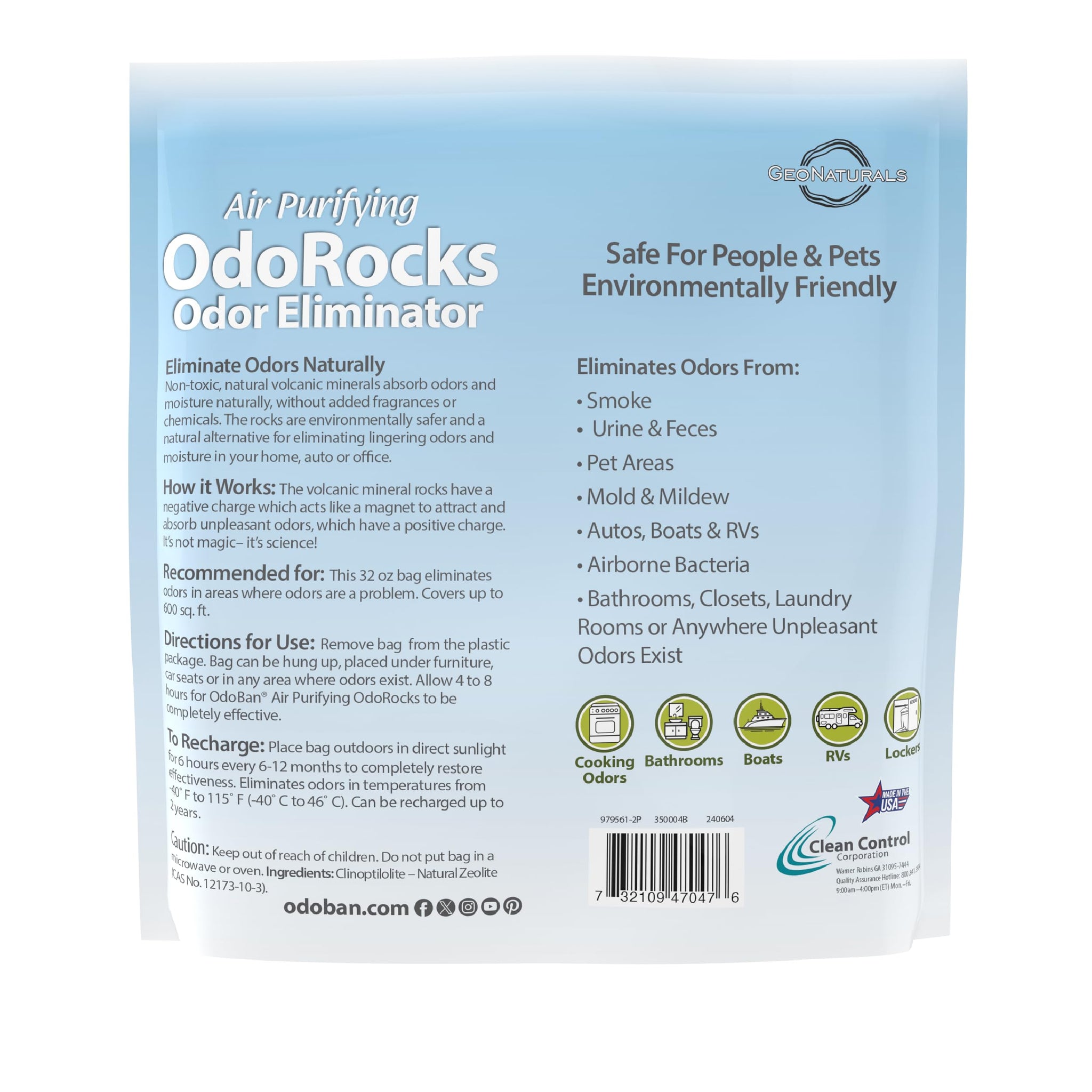 OdoBan Air Purifying OdoRocks Natural Odor Eliminator Made from Natural Volcanic Rocks, Made in the USA, Fragrance Free, 2 Pound Bag