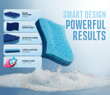 RSLIFE Blue Scrub Sponges Pack of 6 - Dual-Sided Kitchen Sponges for Cleaning - Non Scratch for Dishes, Bathroom, Surfaces - Durable Dishwashing
