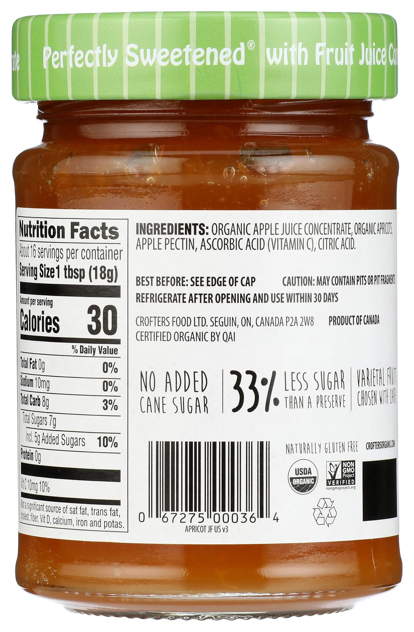 Crofters Organic Apricot Just Fruit Spread, 10 oz