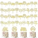40 PCS Gold Happy Birthday Cake Topper Acrylic Cupcake Topper A Series of Birthday Cake Supplies Decorations 20 Styles
