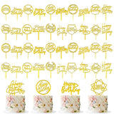 40 PCS Gold Happy Birthday Cake Topper Acrylic Cupcake Topper A Series of Birthday Cake Supplies Decorations 20 Styles