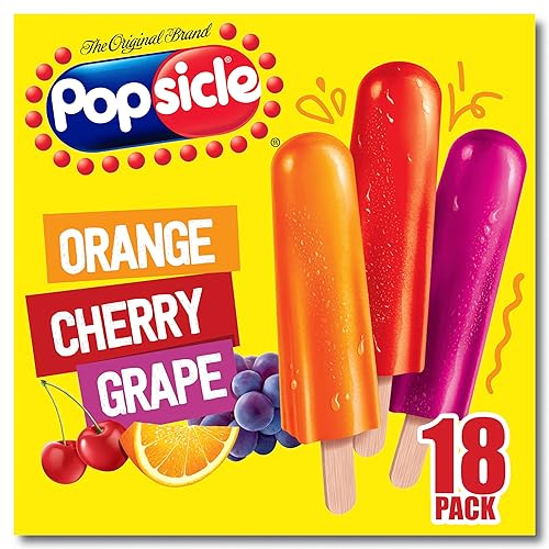 Popsicle Ice Pops Orange Cherry Grape 18 Ice Pops For a Tasty Frozen Dessert 40 Calories per ice pop