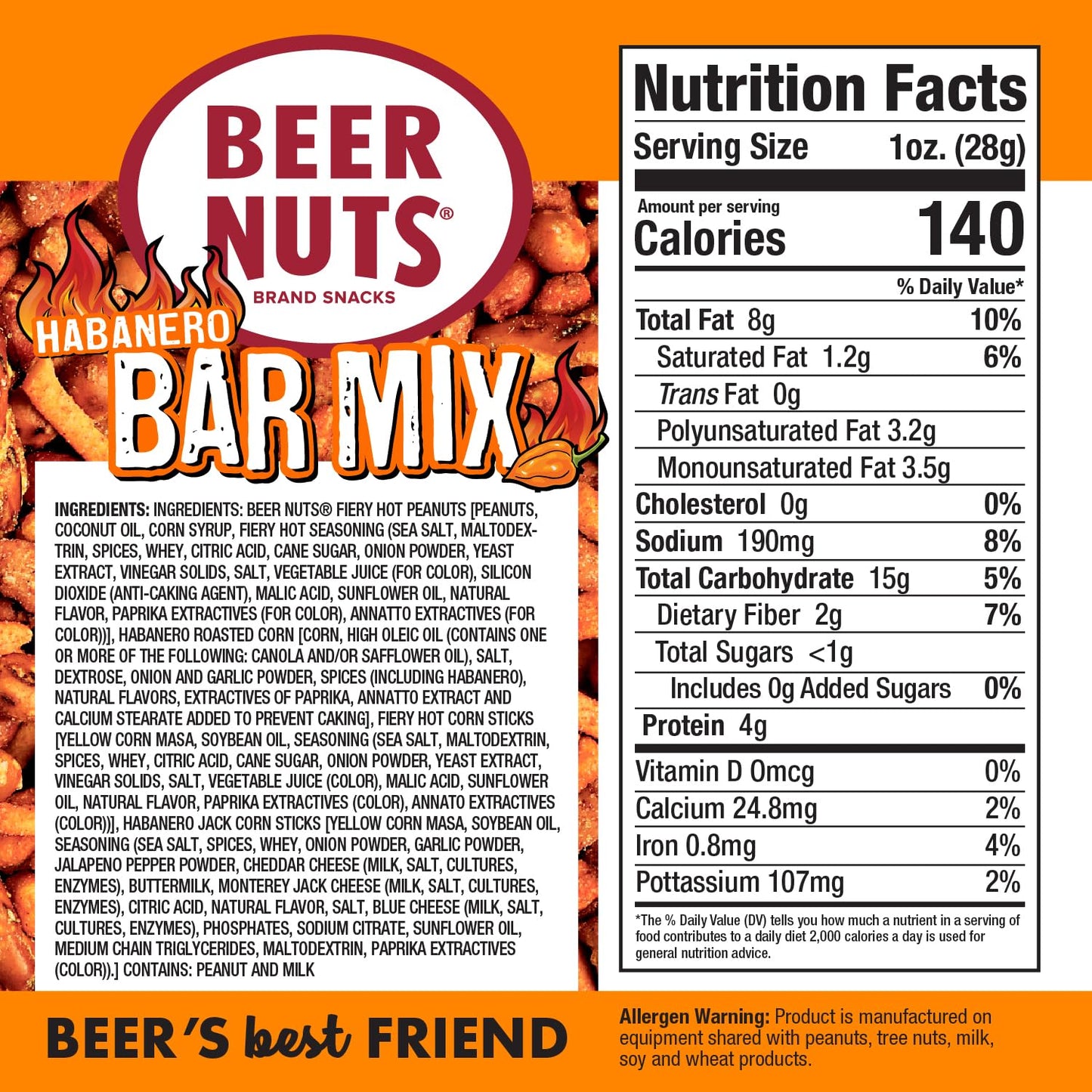 Beer Nuts Hot Habanero Snack Mix, Travel Size, Crunchy Party Pretzels, Cheese Sticks, Sesame Sticks, Roasted Corn Nuts, & Original Roasted Sweet