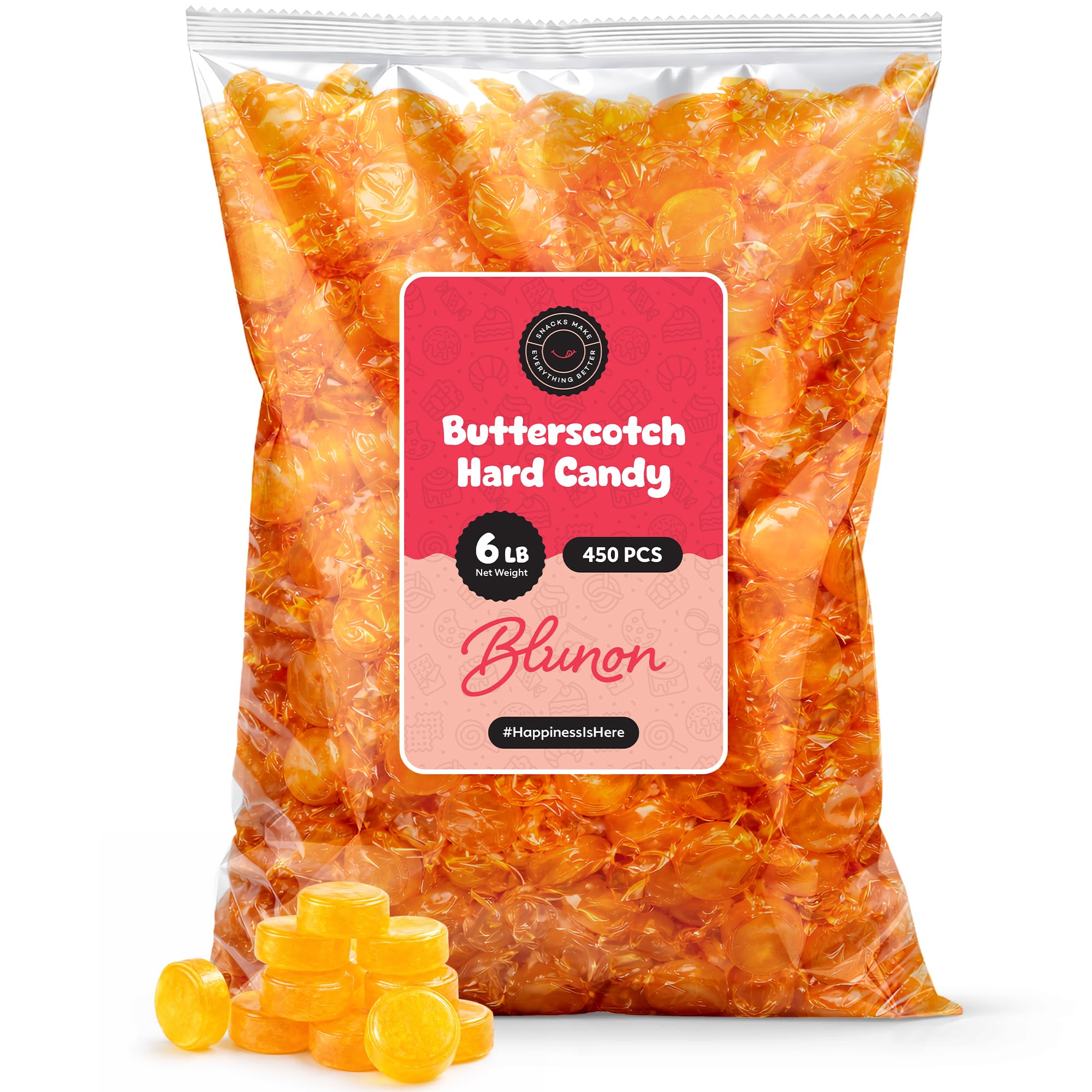 Butterscotch Hard Candy - 6 Pounds Bulk - Individually Wrapped Butter Scotch Yellow Candies - 450 Pieces