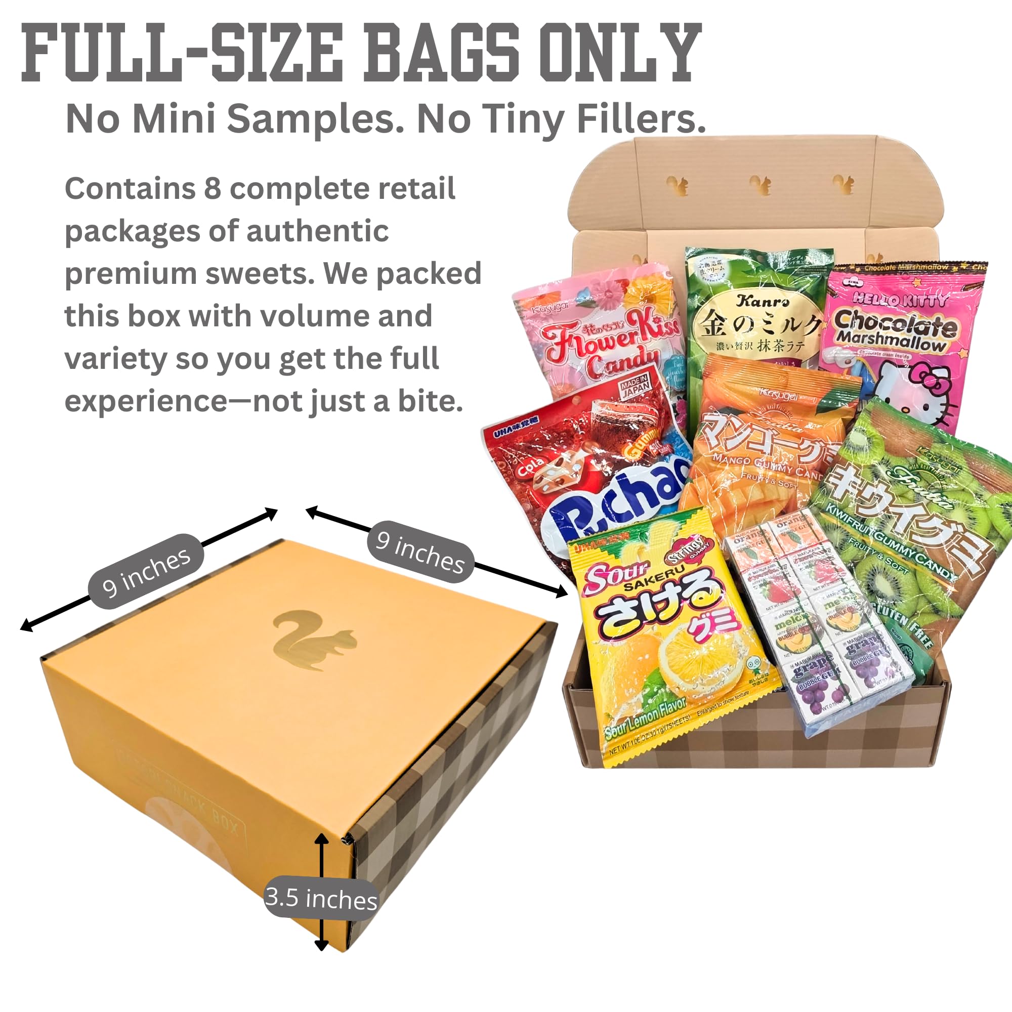 Asian Candy & Gummy Gift Box - 8 Full-Size Packs of Japanese Sweets - Assorted Fruit Gummies, Chocolate Marshmallows, Matcha Candy & Soda Chews