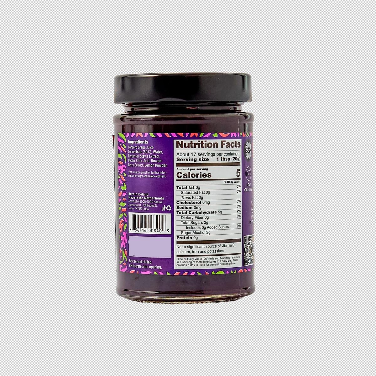 GOOD GOOD Concord Grape Jam - No Added Sugar - Low Calorie - Gluten Free and Vegan - Diabetic and Keto Friendly - 12oz / 330g (Pack of 2)