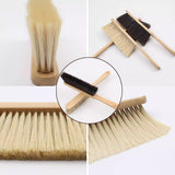 2 Pieces Woooden Dust Brush Hand Broom Bench Brush with Long Wood Handle Whisk Broom Soft Bristle Brush for Counter Bed Sofa Car Fireplace Clothes