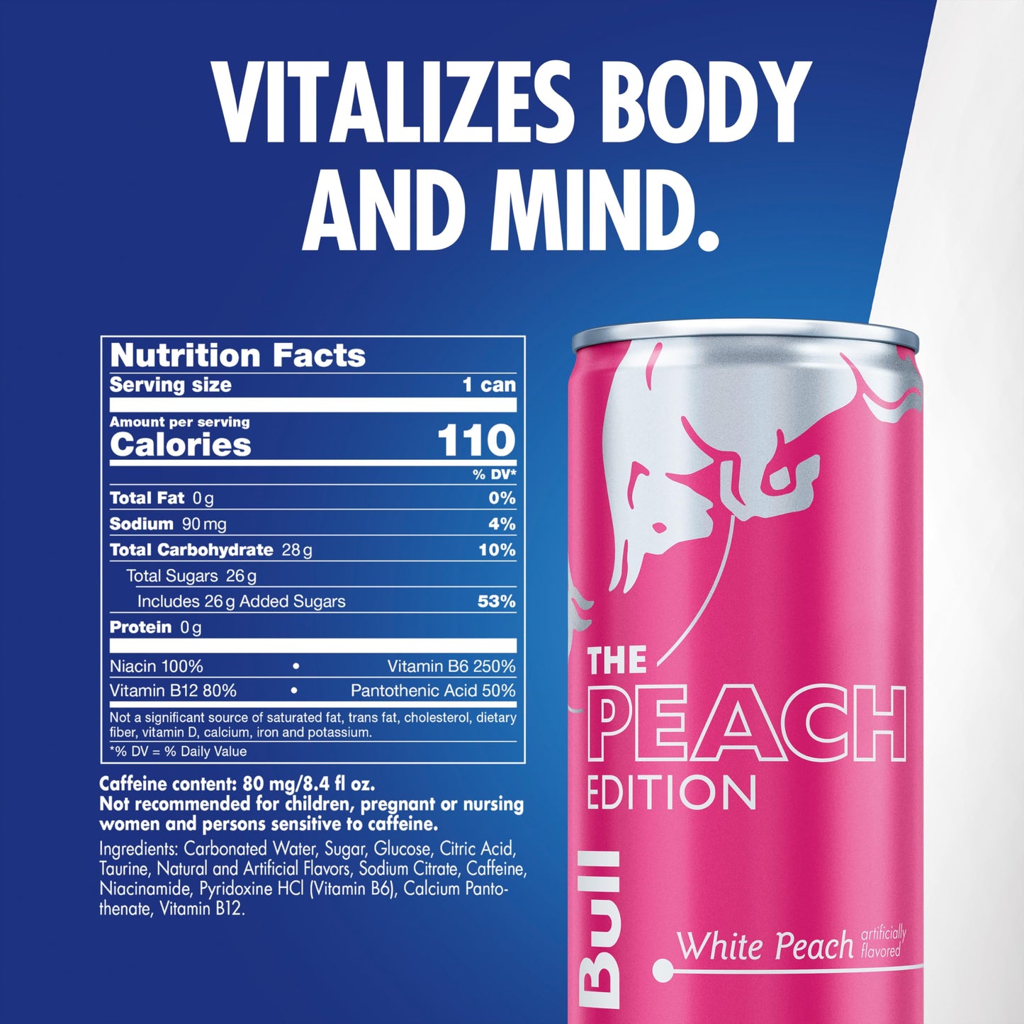 Red Bull Peach Edition Energy Drink, White Peach, 8.4 fl. oz., 6 x 4 Cans, Pack of 24 Cans, with 80mg Caffeine, Taurine & B Vitamins