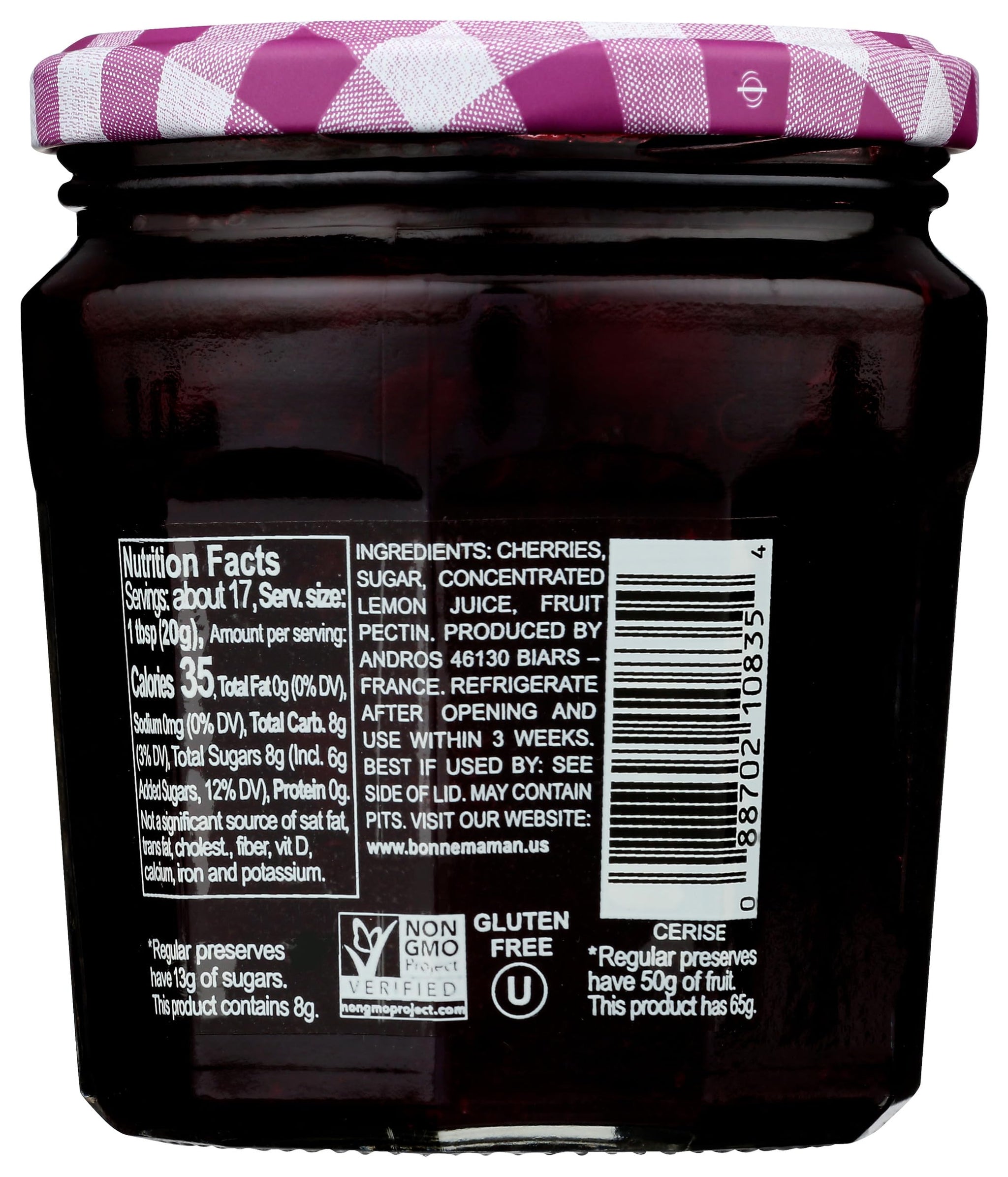 Bonne Maman, Fruit Spread Cherry More Fruit Less Sugar, 11.8 Ounce