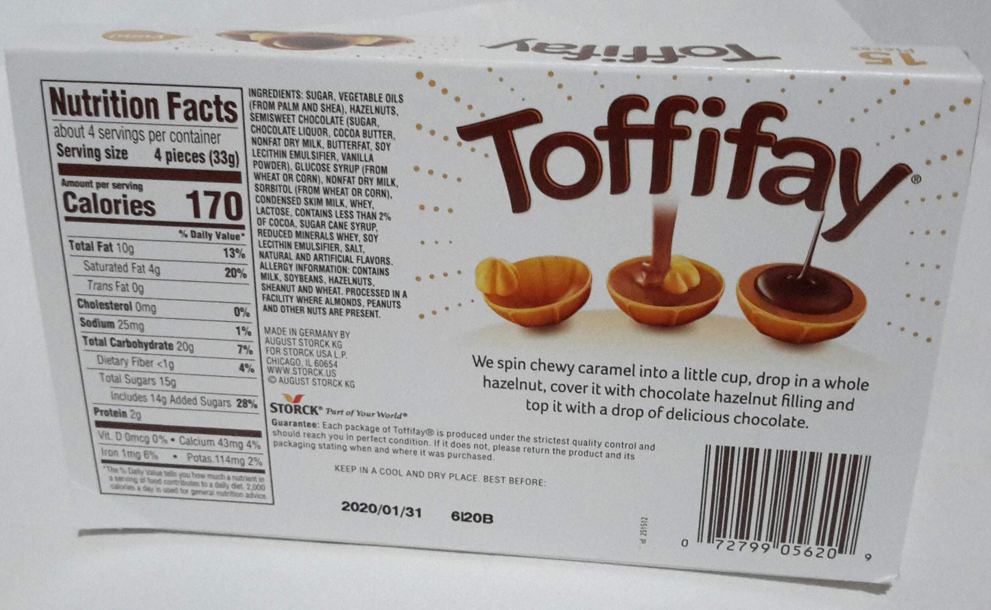 Storck Toffifay, A Whole Hazelnut, Caramel Hazelnut Cream, Chocolate Candy, 15 Pieces Per Box, 4.4 OZ