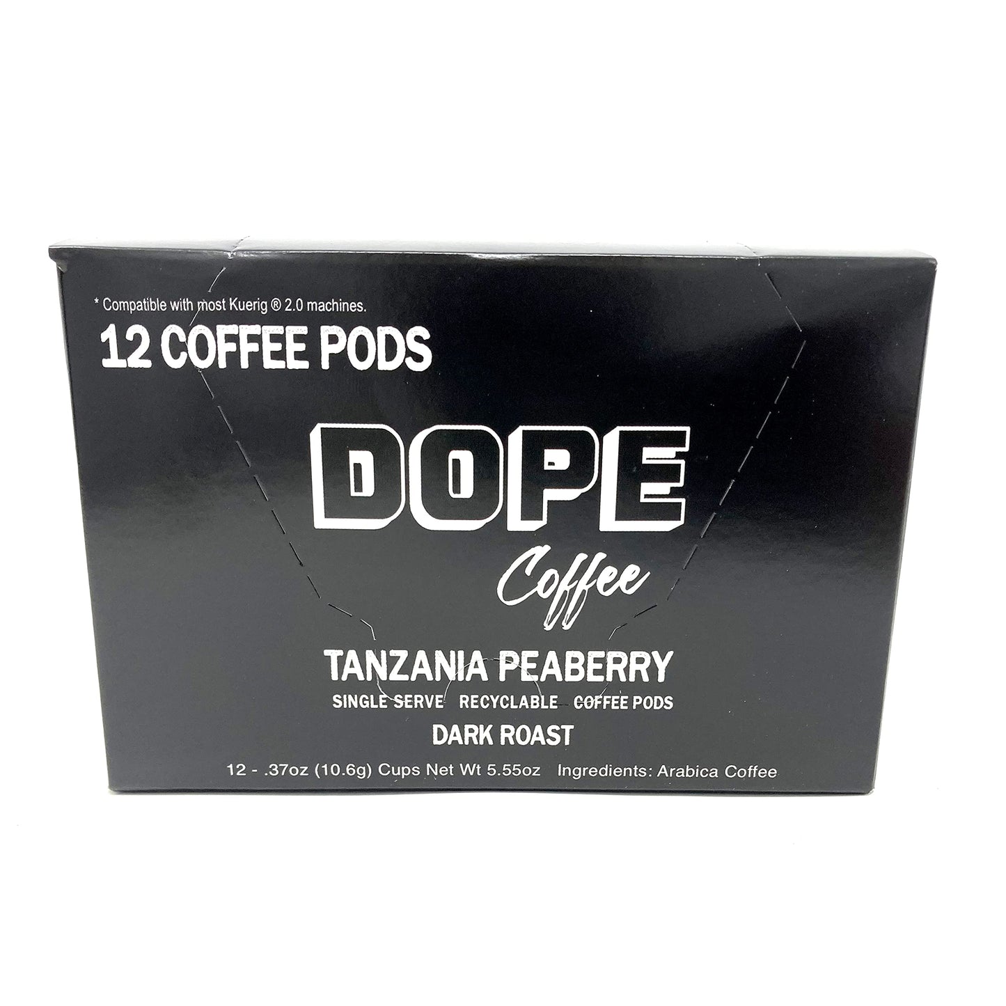 Dope Coffee Tanzania Peaberry, Single-Serve Pods, Dark Roast, Arabica Coffee, 12 Count
