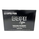 Dope Coffee Tanzania Peaberry, Single-Serve Pods, Dark Roast, Arabica Coffee, 12 Count