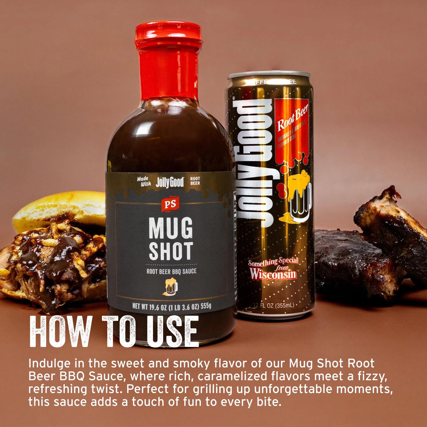PS Seasoning Mug Shot Root Beer BBQ Sauce - Smoky & Caramelized Flavor - Marinade, Glaze, Dip & Finishing Sauce for Ribs, Pulled Pork, Burnt Ends
