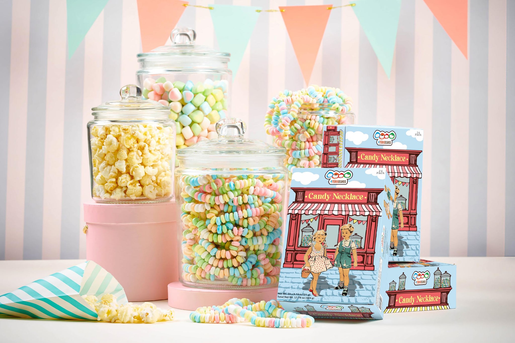24 Pack of Candy Necklaces Individually Wrapped, Nostalgic Easter Candy Jewelry, Perfect for Party Favors, Pinata Fillers and Goodie Bags, Packed in a