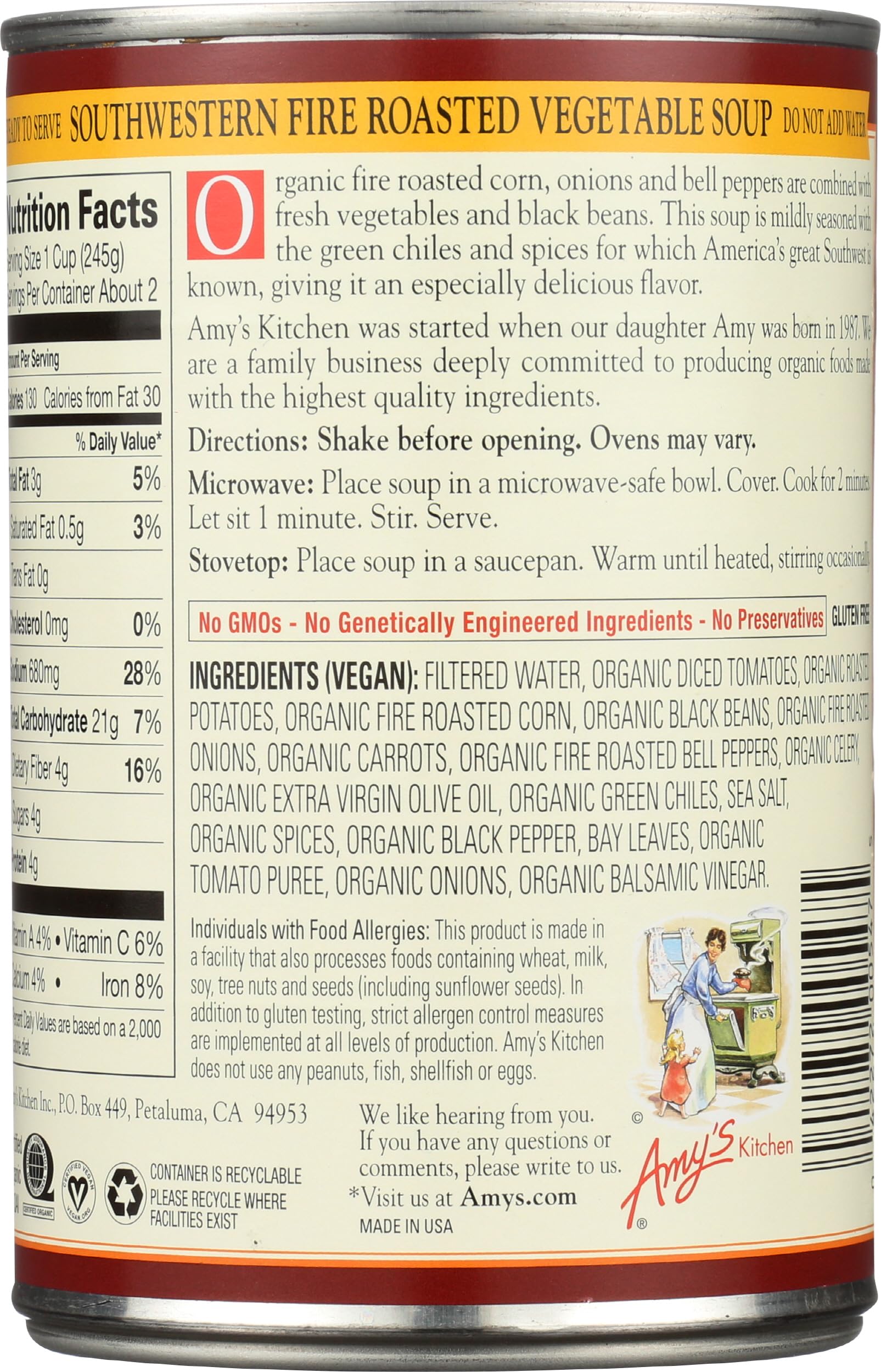 Amy's Organic Soup Fire Roasted Southwestern Vegetable 14.3 Oz