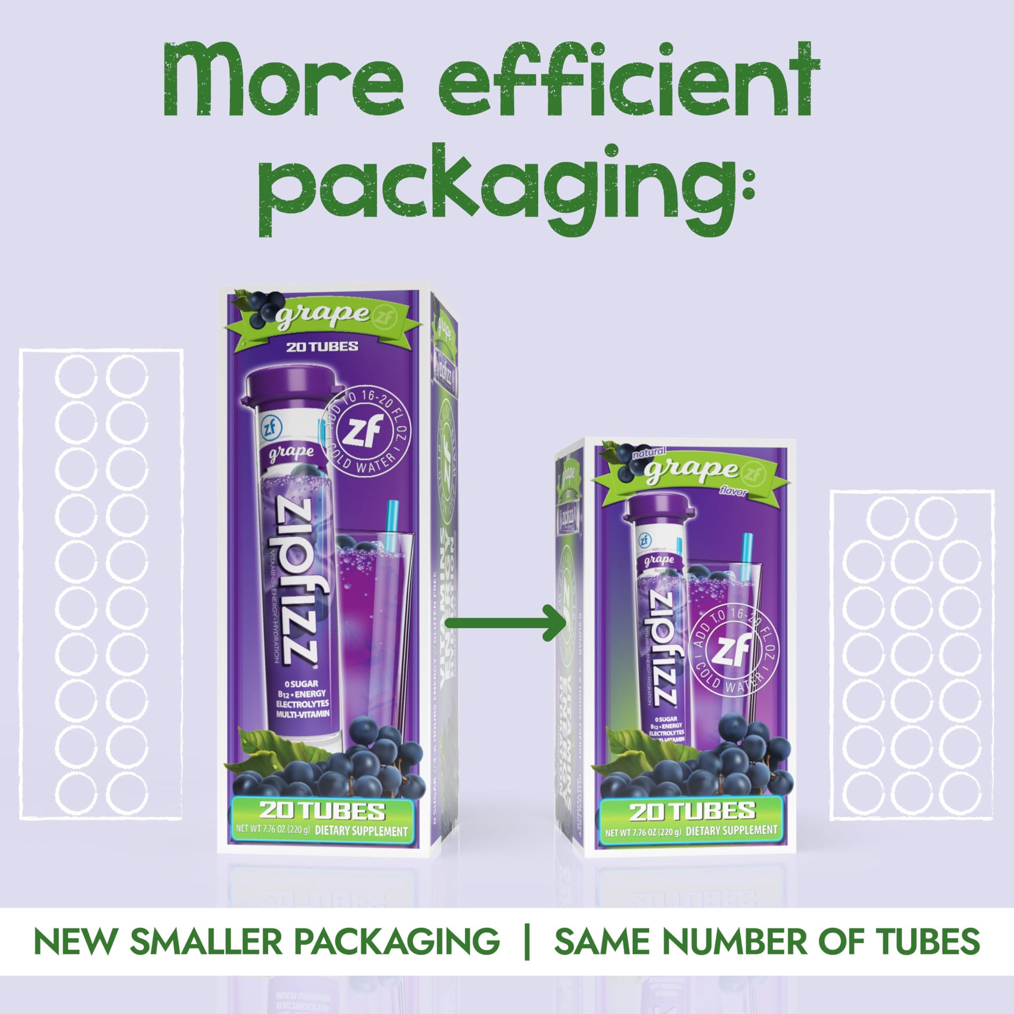 Zipfizz Daily Energy Drink Powder, Grape, 20 Pack | 3-in-1 Sustained Energy, Rapid Hydration, and Essential Vitamins | Sugar-Free | Electrolyte Powder