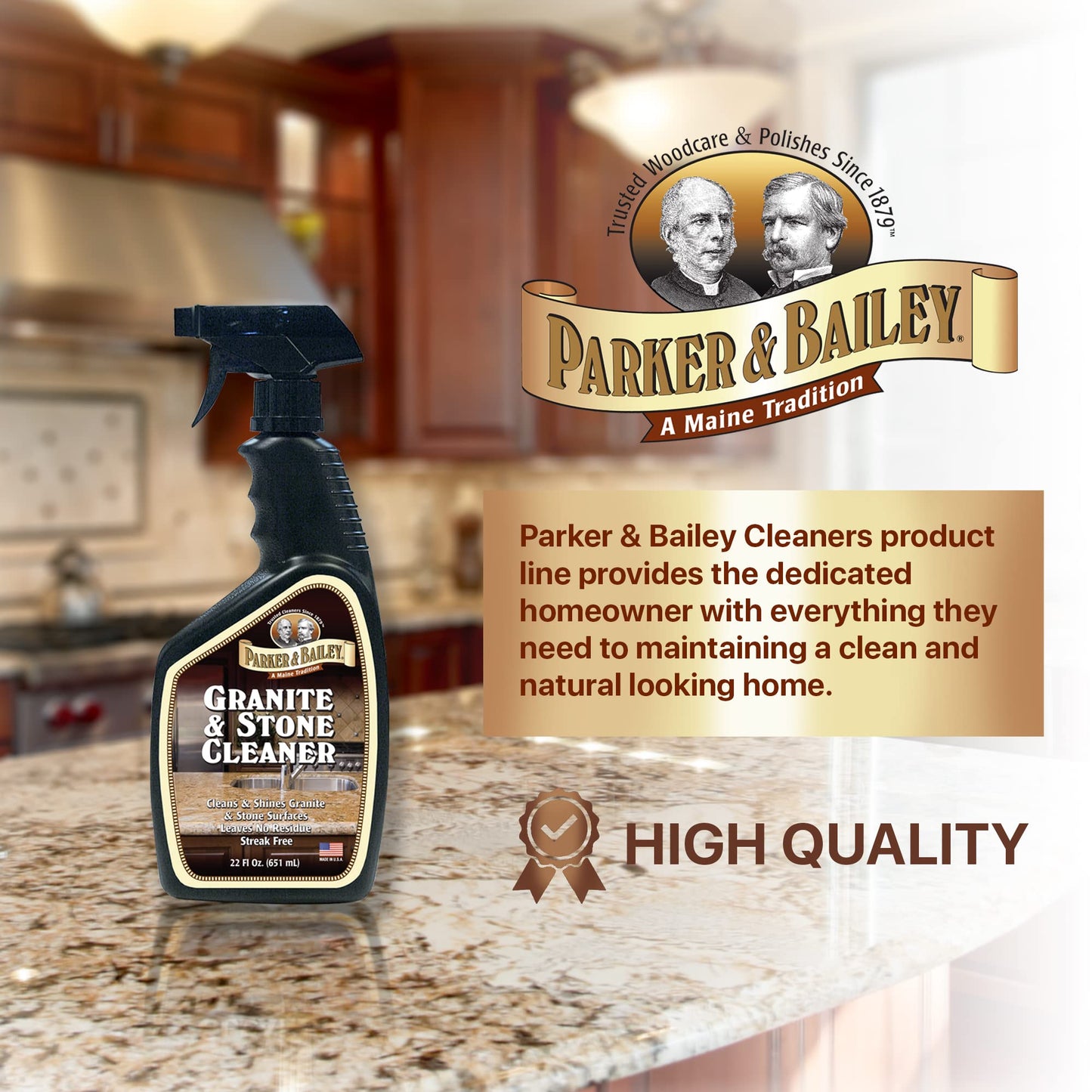 Parker & Bailey Granite & Stone Cleaner - Countertop Kitchen Island Cleaning Spray Marble Tile Slate Quartz Daily Bathroom Counter -White, 24 Oz
