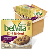 belVita Soft Baked Mixed Berry Breakfast Biscuits, 6 Boxes of 5 Packs (1 Biscuit Per Pack)