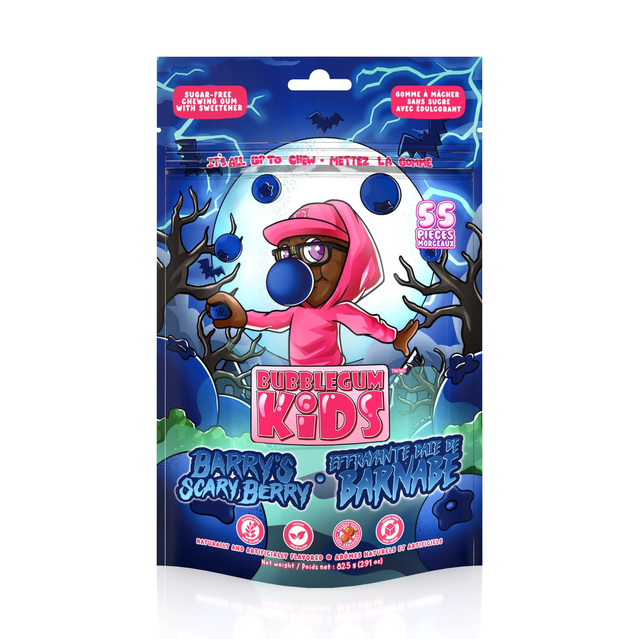 Bubblegum Kids Barry’s Scary Berry Sugar Free Gum | Blueberry Flavor Sugarless Gum with Xylitol | Vegan, Low Calorie Candy Alternative for Kids