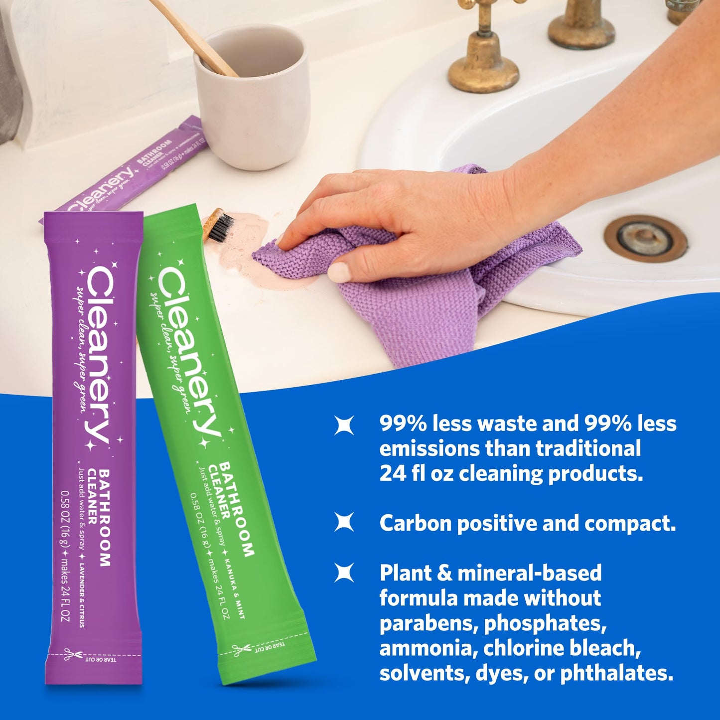 Cleanery Bathroom Cleaner Powder Concentrate Refills 4 Pack, Makes 24 fl oz Each, Lavender & Citrus