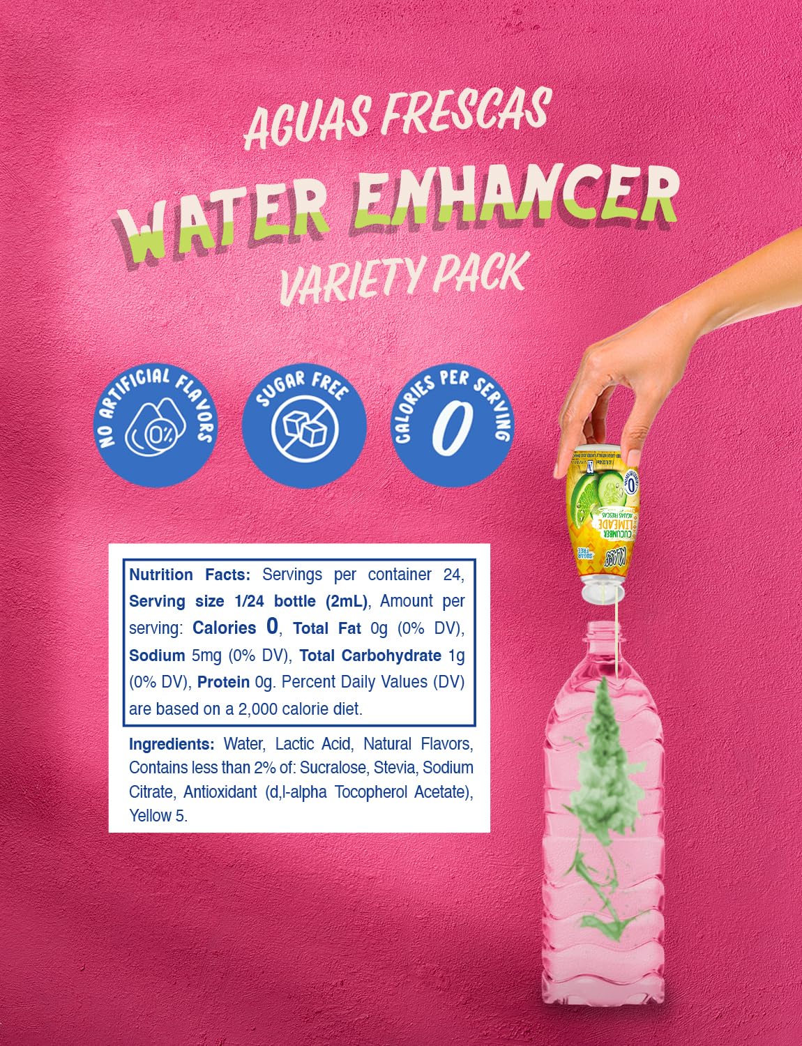 Klass Aguas Frescas | Liquid Water Enhancer | Classic Variety Pack | Flavors: Cucumber Limeade Strawberry Watermelon Hibiscus Berries & Pineapple