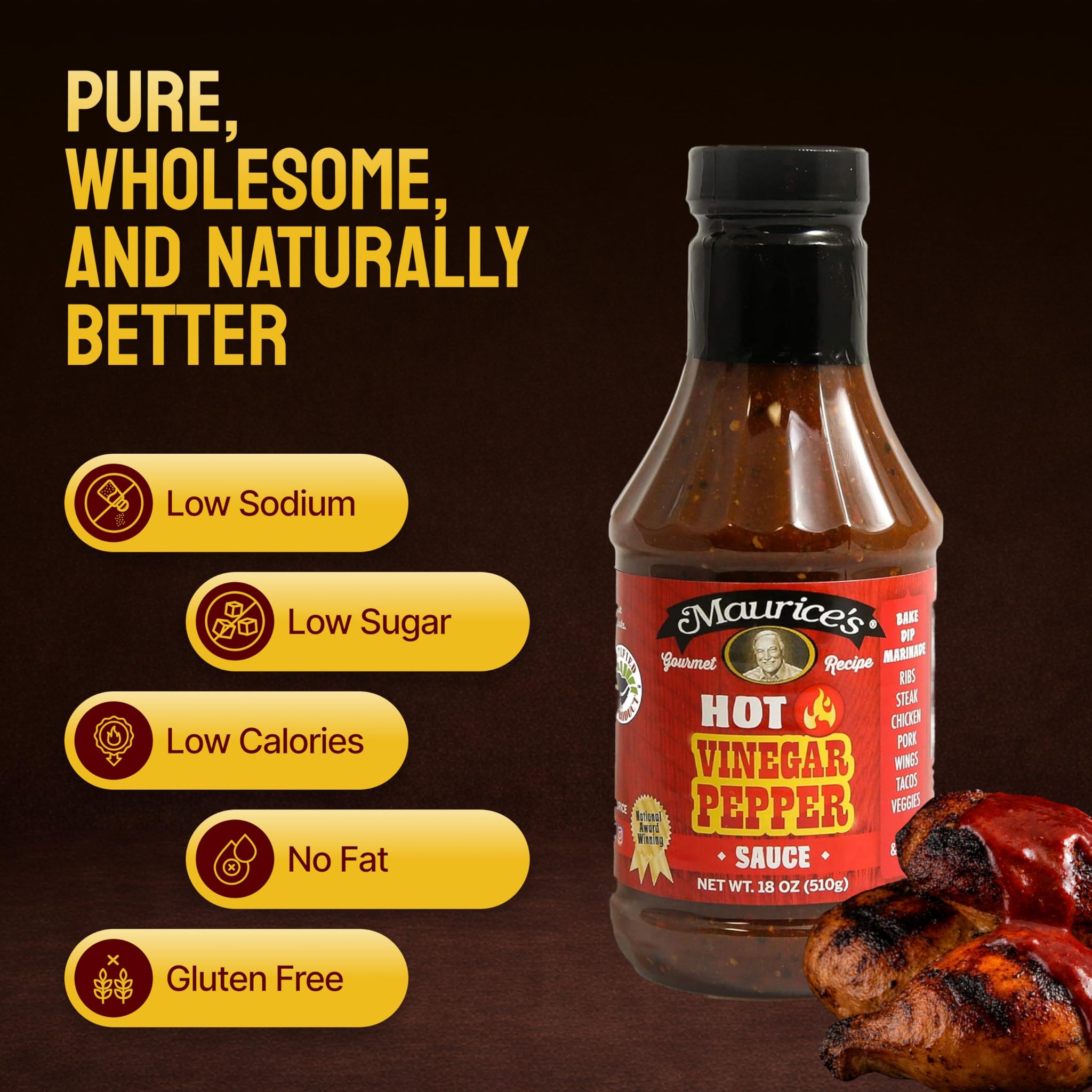 Maurice’s Southern Gold BBQ Sauce, Hot Pepper - Carolina Gold Barbecue Sauce with Bold Pepper Heat - Authentic Southern Carolina Barbeque Dressing