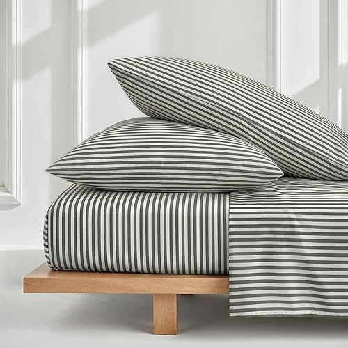 Italic Luxe Twin Sheet Set - 400TC Australian Sateen Cotton - Ultra-Soft Hotel Quality Cooling Bed Sheets - 3-Piece Mini-Stripe Set with Deep Pockets