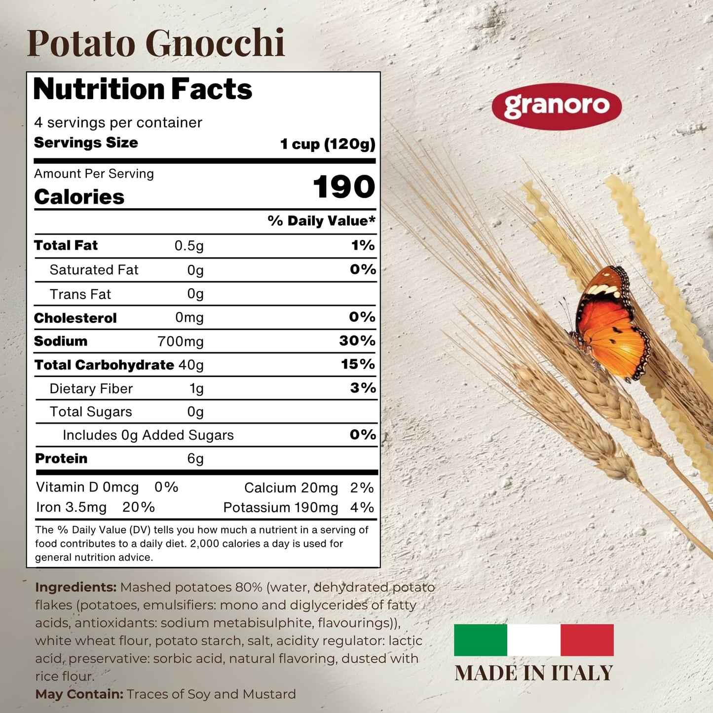 Granoro Italian Potato Gnocchi Pasta, Soft Traditional Potato Dumplings, Authentic Italian Gnocchi for Pasta Dishes, Product of Italy, 17.6 oz (500g)