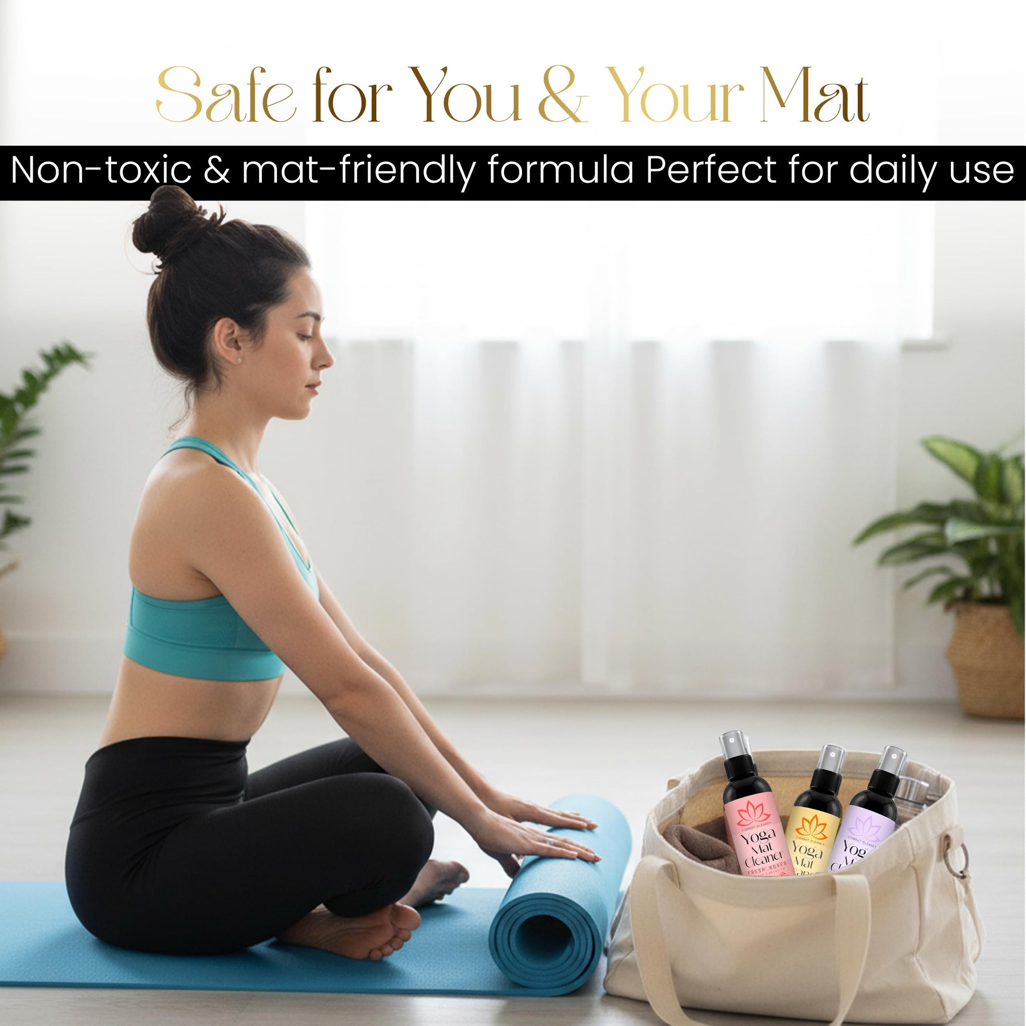 Combat Cleaner Yoga Mat Cleaner Spray Kit (Pack of 3) Includes a Microfiber Towel, Restores and Refreshes Yoga Mats (Lavender, Fresh Roses, Energy