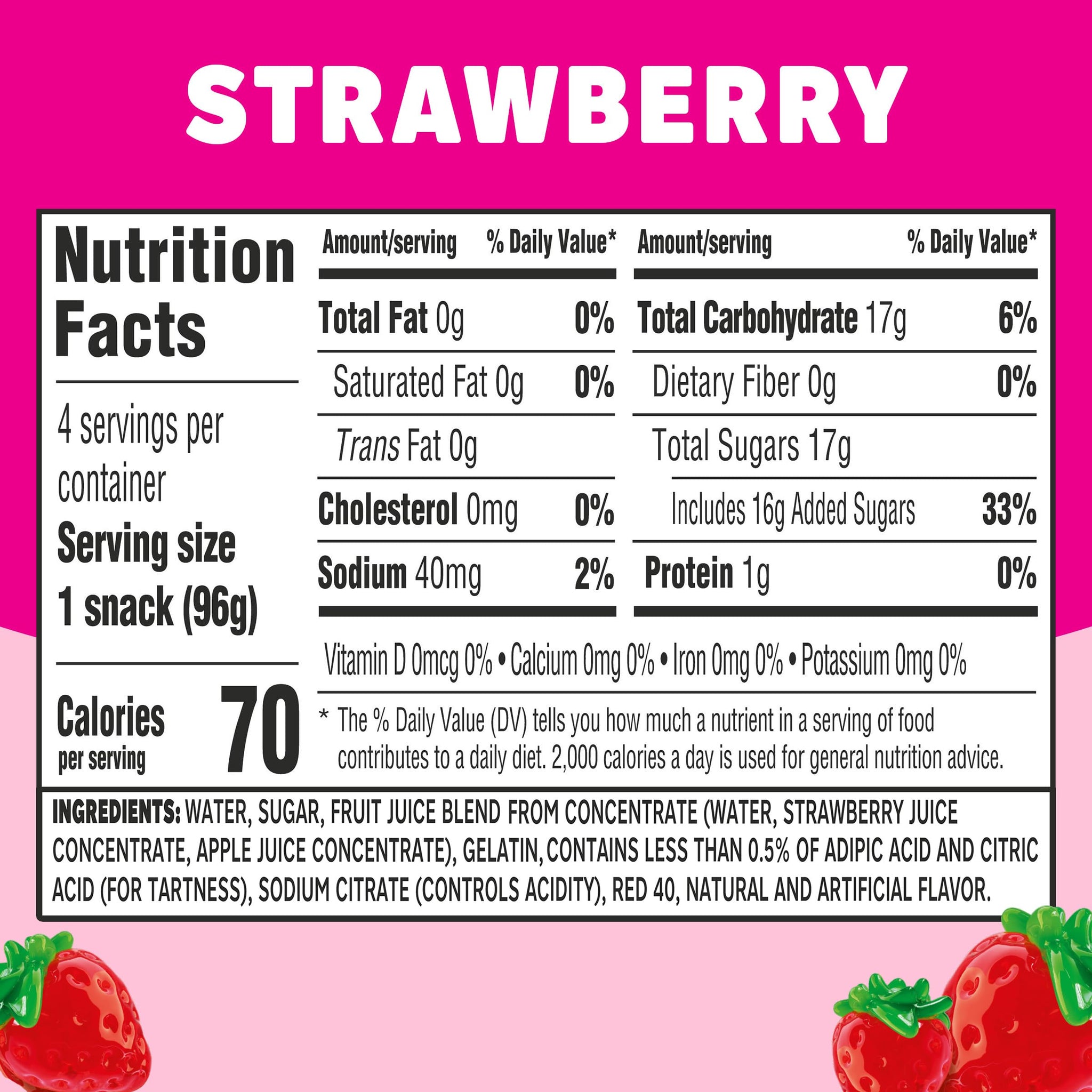 Jell-O Original Strawberry Artificially Flavored Ready-to-Eat Gelatin Snack Cups, 4 ct Cups